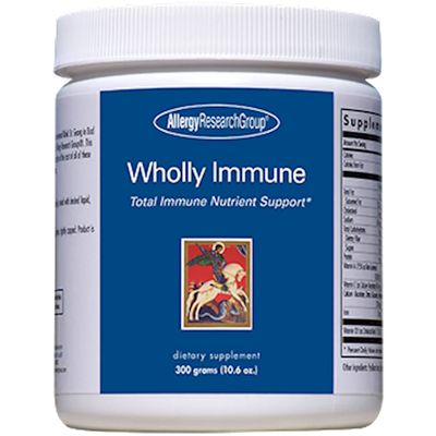 A Supplement container with the name Wholly Immune by Allergy Research Group.