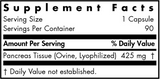 Text listing the ingredients including Pancreas Tissue (Ovine, Lyophilized)