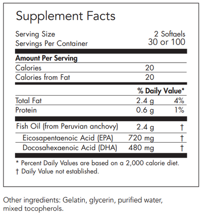 Text listing the ingredients including Fish oil, EPA, DHA