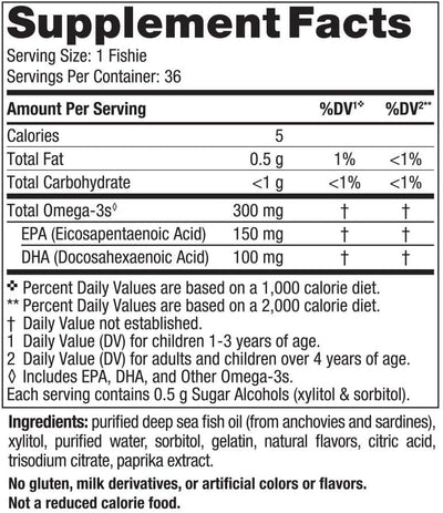 Text describing the ingredients: Total Omega-3s, EPA,DHA.