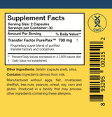 The ingredients of the supplement including Transfer Factor Pureplex, Colostrum, Purified transfer factors