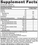 Text describing the ingredients: Vitamin D3, Total Omega-3s EPA , DHA, Omega-6s GLA, Omega-9s QA.