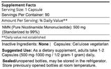 Text describing the Ingredients NMN (pure Nicotinamide Mononucleotide): 500mg.