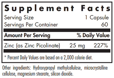 Text listing the ingredients including Zinc Picolinate