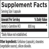 Text describing the ingredients; Acetyl L-Carnitine HCI.