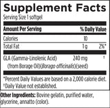 Text describing the ingredients: GLA (Gamma-Linolenic Acid) (from Borage Oil) (Borage officinalis) (seed).