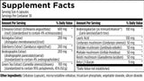 Text describing the ingredients: Echinacea Extract, Astragalus Extract, Elderberry Extract, Andrographis Extract, Green Tea Extract, Arabinogalactan, Lauric Acid, Cordyceps Mushroom, Shiitake Mushroom, Maitake Mushroom, Reishi Mushroom, Beat 1,3 Glucan.