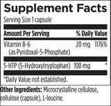 Text describing the ingredients: Vitamin B-(as Pyridoxal-5-Phosphate), 5-HT (5-Hydroxytrptophan).