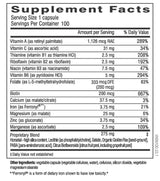 Text decribing the ingredient: Vitamin A, C, B6, Thiamine (Vitamin B1), Riboflavin (Vitamin B2), Niacin (Vitamin B3) Folate, Biotin, Calcium, Iron, Magnesium, Zinc, Manganese. 