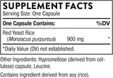 Ingredients including Red Yeast Rice, Monascus purpureus