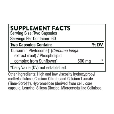 Ingredients including Curcumin Phytosome, Curcuma Longa Extract, Phospholipid, Sunflower.