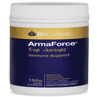 Bottle image of Bioceuticals Armaforce for Juniors immune support 150g oral powder.