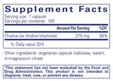 Text describing the ingredients: Choline (as choline bitartrate).