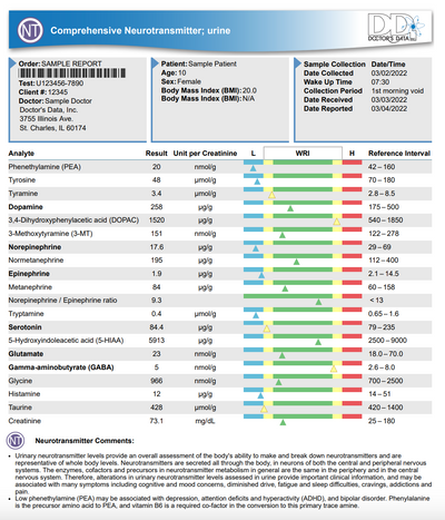 Comprehensive Neurotransmitters Profile (formerly Neuro-Biogenic Amines, Comprehensive)