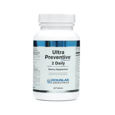 A Supplement container with the name Ultra Preventive 2 Daily by Douglas Labs.