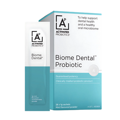 A box with the name Biome Dental by Activated Probiotics.