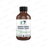 A Supplement container with the name Ginger-Tussin Organic Syrup by designs for Health.