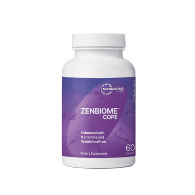 A Supplement container with the name ZenBiome Cope by Microbiome Labs.