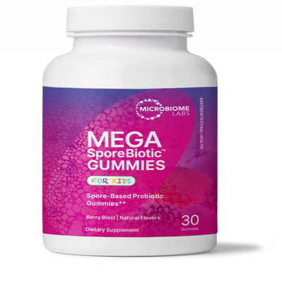 A Supplement container with the name Mega SporeBiotic Gummes for Kids by Microbiome.