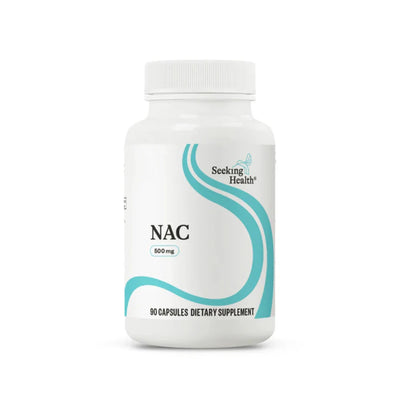 A Supplement container with the name NAC (500mg) by Seeking Health.