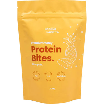 A Supplement container with the name Pineapple Whey Protein Bites by Nothing Naughty.