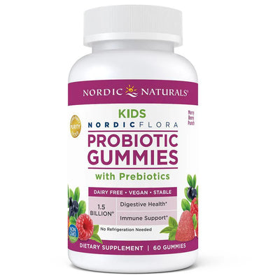 A Supplement container with the name Kids Nordic Flora Prebiotic Gummies by Nordic Natural.