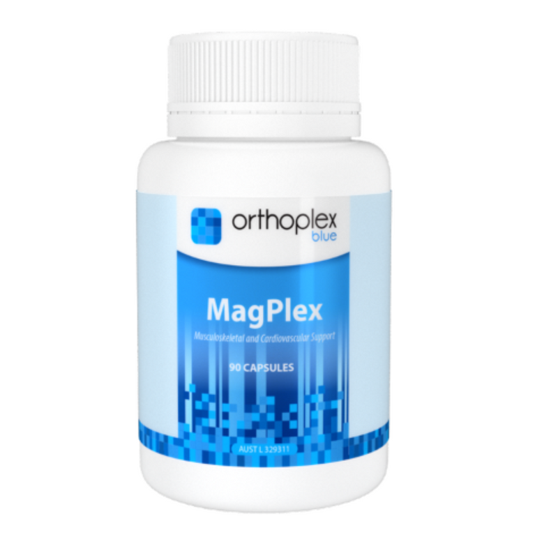 A Supplement container with the name MagPlex by Orthoplex Blue.