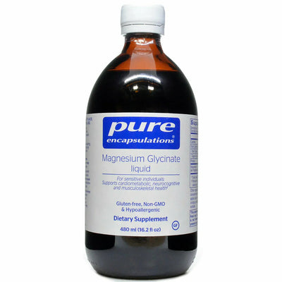 A Supplement container with the name <agnesium Glycinate Liquid by Pure Encapsulations.