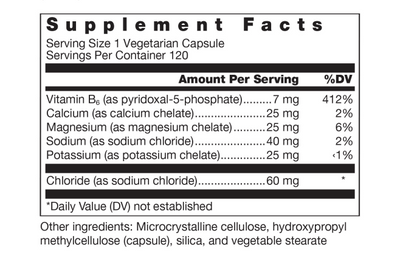 Table of content Klean Electrolytes, 120 capsules, Vitamin B6, Calcium, Magnesiun, Sodium, potassium, chloride