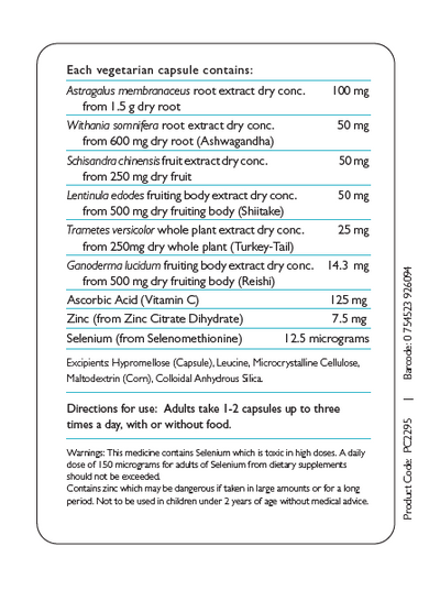 Selenium, Zinc, Ascorbic Acid, Ganoderma, Trametes, Lentinula, Schisandra, Withania, Astragalus