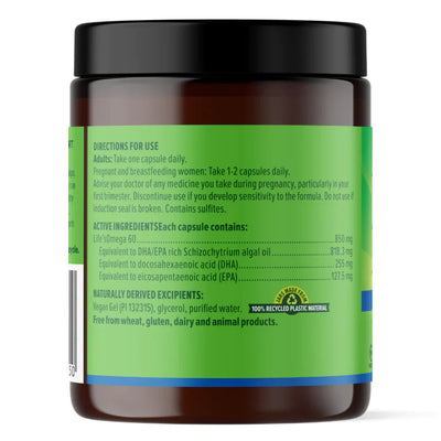 vital vegan omega 3 45 vegcaps contents
1200x1200

Life Omega 60, DHA/epa rich schizochytrium algal oil, docosahexaenoic acid DHA, eicosapentaenoic acid EPA, VEgan Gel, glycerol, purified water 
