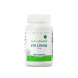 A supplement container with the name Zinc Lozenges for Seeking Health