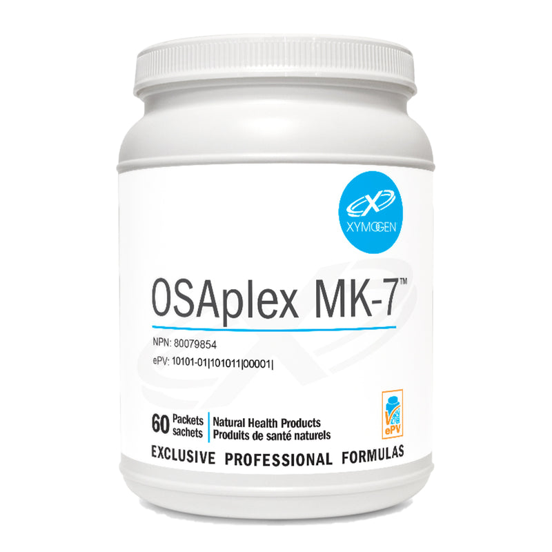 A Supplement container with the name OSAplex MK-7 by Xymogen.