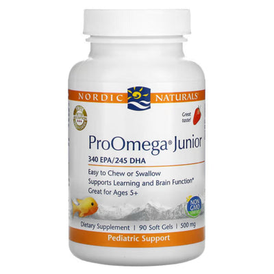 A Supplement container with the name ProOmega  Junior by Nordic Naturals.