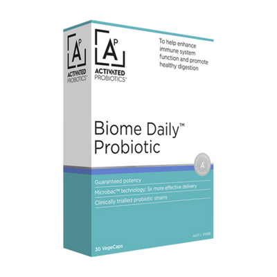 Box of a probiotic called Biome Daily