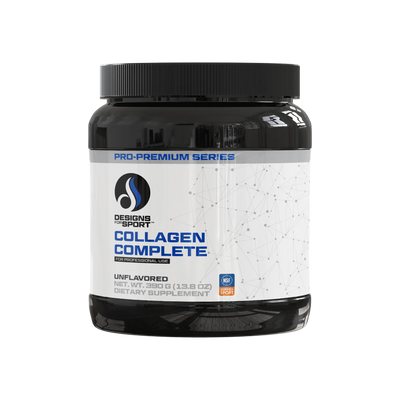 A Supplement container with the name Collagen Complete by Designs for Health.