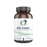 A Supplement container with the name DGL Synergy by Designs for Health.