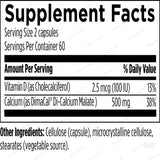 Text describing the ingredients: Vitamin D (as Cholecalciferol), Calcium (as DimaCal Di-Calcium Malate).