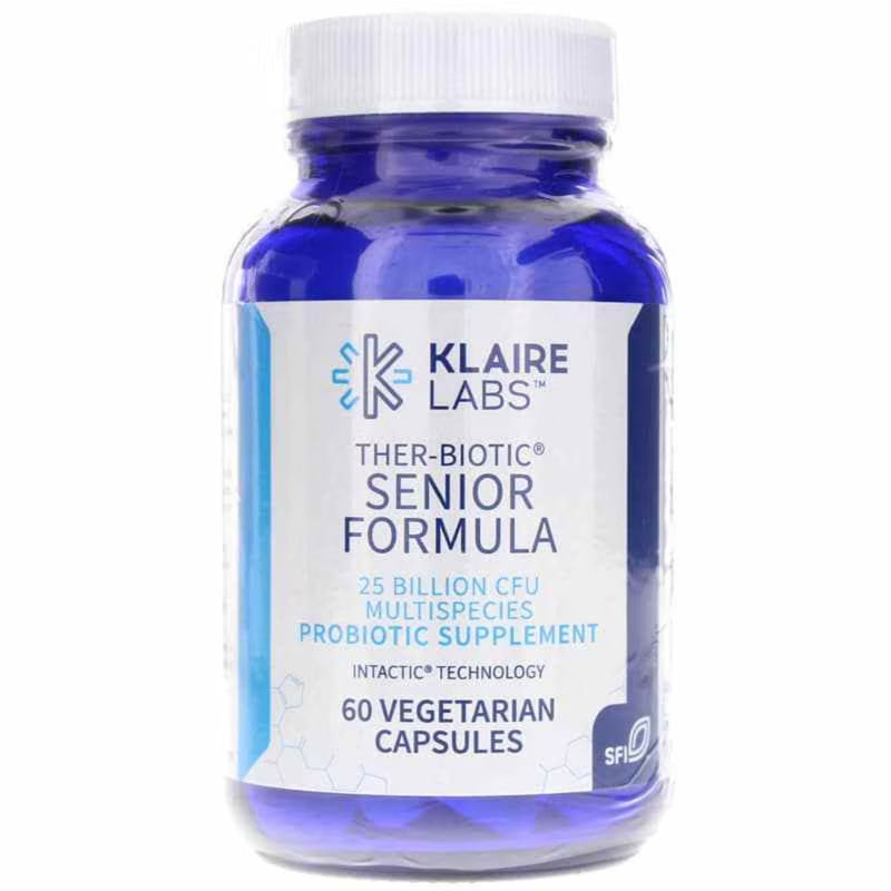 A Supplement container with the name Ther-Biotic Senior Formula by Klaire Labs.