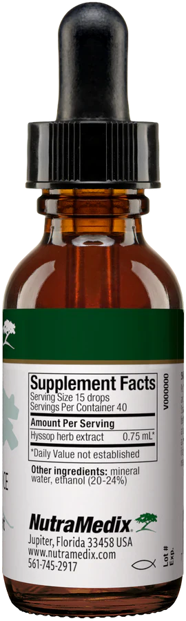 An image of a bottle listing the ingredients including Hyssop herb extract.