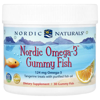 A Supplement container with the name Nordic Omega-3 Gummy Fish by Nordic Naturals.