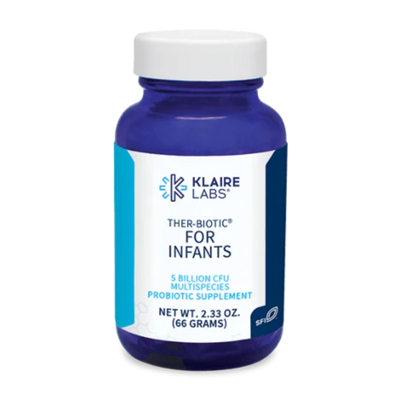 A Supplement container with the name Ther-Biotic Infants Powder by Designs for Health.