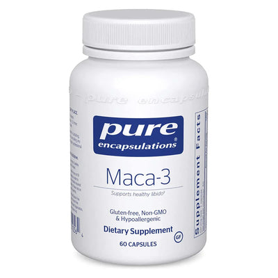 A Supplement container with the name Maca-3 by Pure Encapsulations.