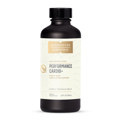 A supplement bottle with the name Perfomance Cardio+ by QuickSilver