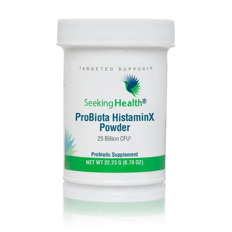 A Supplement container with the name ProBiota Histamin X Powder by Seeking Health.