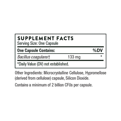 Ingredients including Bacillus coagulans.