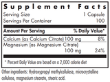 Text listing the ingredients which include Calcium (as Calcium Citrate) and Magnesium (as Magnesium Citrate)