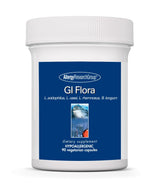 A bottle of a supplement with the label GI Flora