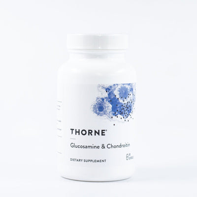 A Supplement container with the name Glucosamine & Chondroitin by Thorne.