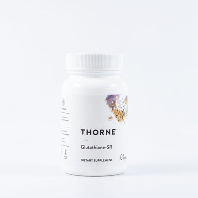 A Supplement container with the name Glutathione-SR by Thorne.